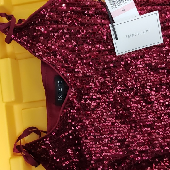 1.STATE 1.STATE Womens Sleeveless Sequin dress  Burgundy 10 - Picture 7 of 17